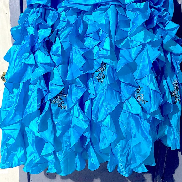 Strapless Ocean blue with Black Embroidery BALL GOWN - Picture 8 of 10